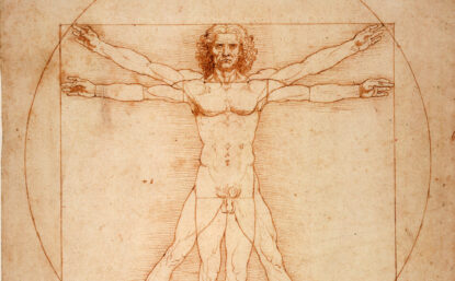 Drawing by Leonardo da Vinci of a man inside a circle with outstretched arms and legs